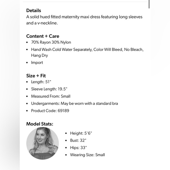 Pinkblush V-Neck Long Sleeve Fitted Maternity Maxi Dress - Picture 5 of 5